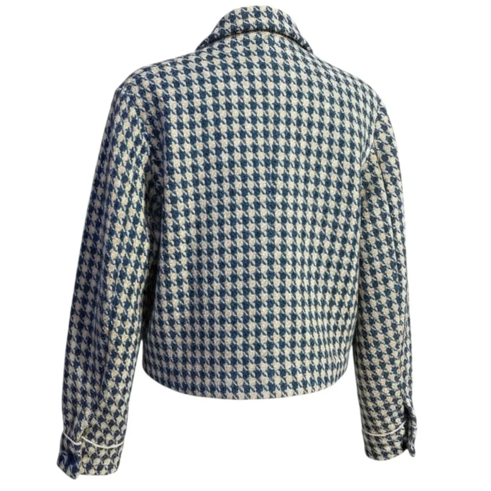 Anthropologie Blue and White Houndstooth Blazer